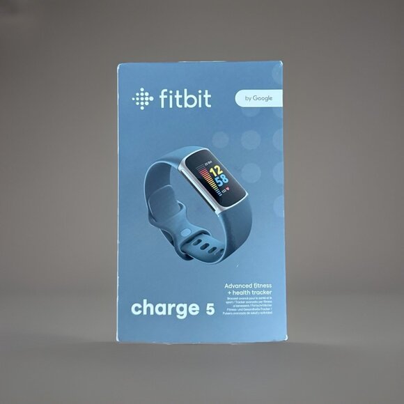 Fitbit Charge 5 Fitness & Health Tracker Platinum Stainless Steel Case Blue Band - Picture 1 of 16